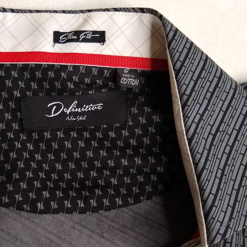 NWOT Grey Black Patterned Button Down Dress Shirt - Picture 4 of 10